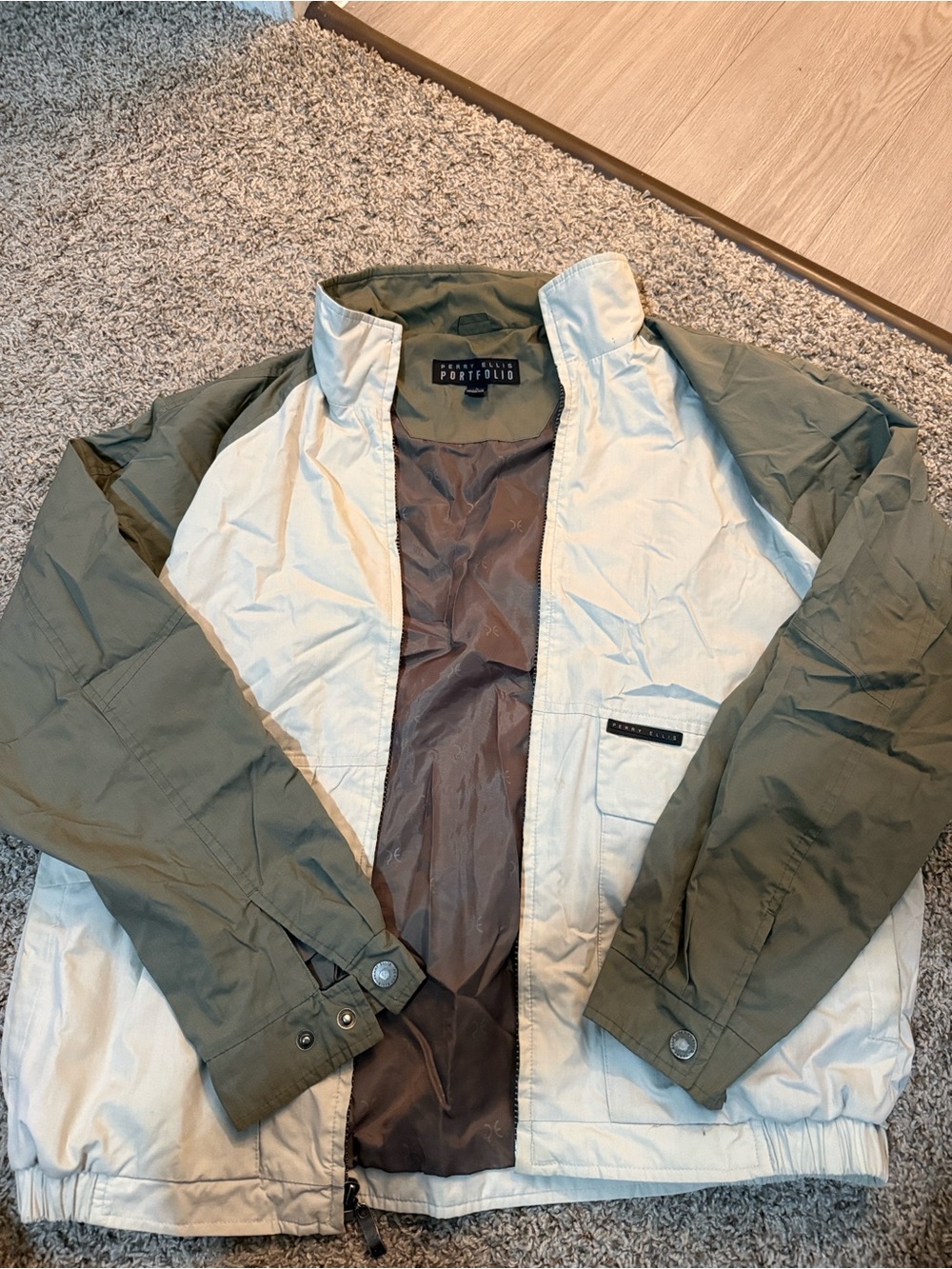 Perry Ellis Two-Tone Olive & Light Gray Windbreaker Jacket
